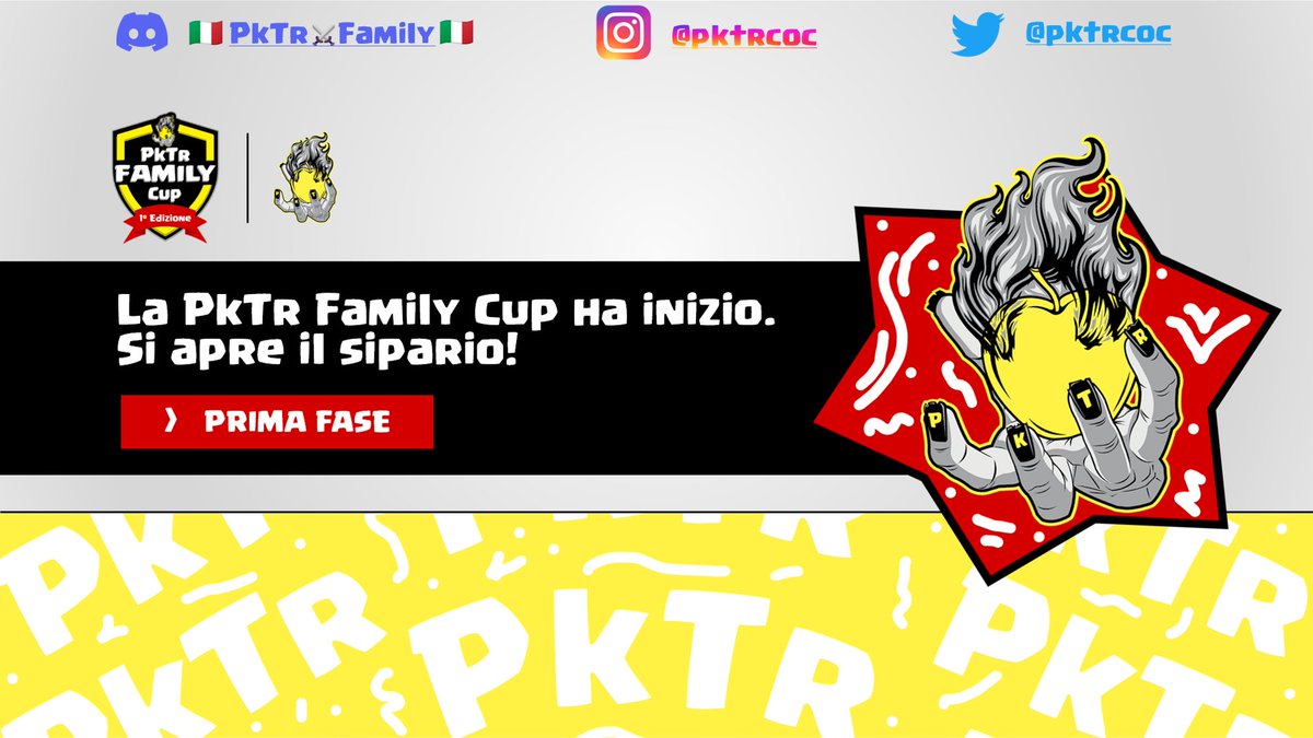 🇬🇧 Time is over⌛: let's go🔥! The curtain goes up🍿. Good luck to everyone🍀!

🇮🇹 L'attesa è finita⌛: si comincia🔥! Si apre il sipario🍿. Buona fortuna a tutti i partecipanti🍀!

Discord Server
discord.gg/BA7kG45
Twitter
<a href="/pktrcoc/">PkTr Family</a>

#ClashOfClans #PkTrFamily