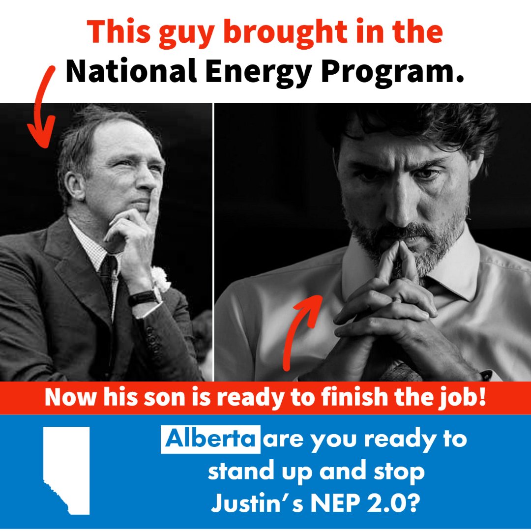 ABDanielleSmith's tweet photo. Like father, like son... Pierre Trudeau's NEP almost destroyed our province. Not surprisingly, @JustinTrudeau wants to finish the job with a 'windfall profits tax' on our energy sector.

This will cost Alberta tens of thousands of jobs &amp; billions in investment./1
#cdnpoli #abpoli https://t.co/UEAPh63xdi