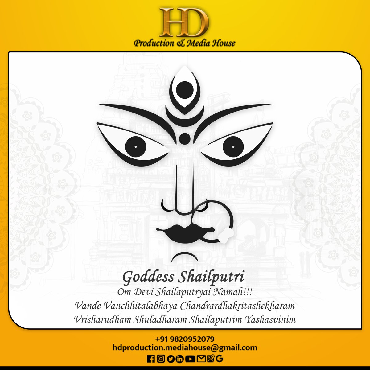 rHighDefinition's tweet photo. Goddess Shailputri 
. 
Om Devi Shailaputryai Namah!!!
Vande Vanchhitalabhaya Chandrardhakritashekharam
Vrisharudham Shuladharam Shailaputrim Yashasvinim
. 
#HappyNavratri #Shailputri #HighDefinition #hdproductionandmediahouse #SocialMedia #socialmediamarketing #digitalmarketing https://t.co/gSU5IF0aPE