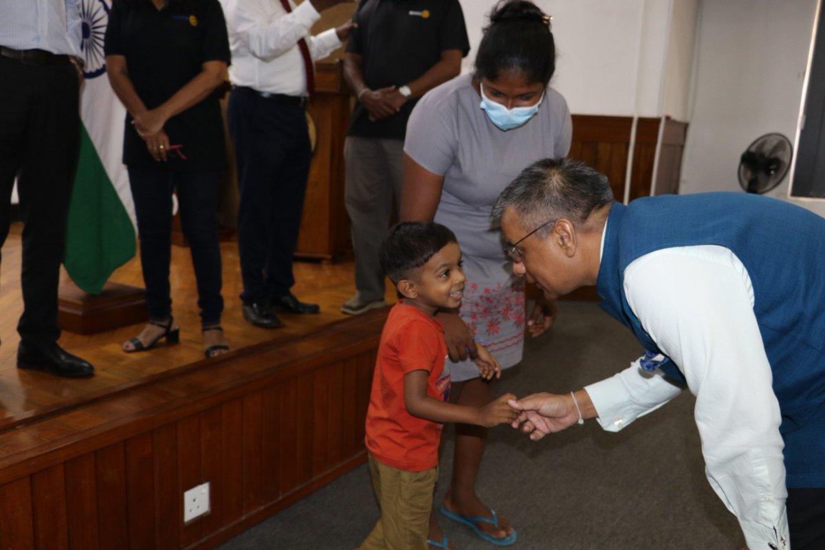 IndiainSL's tweet photo. #India’s healing touch!! High Commissioner wished the children with congenital heart disease well before flying to @AmritaHospitals, Cochin for their operation, supported by @Rotary Colombo and generous donors from #India.  Come back with smiles from #India. https://t.co/cd8CdJuapr