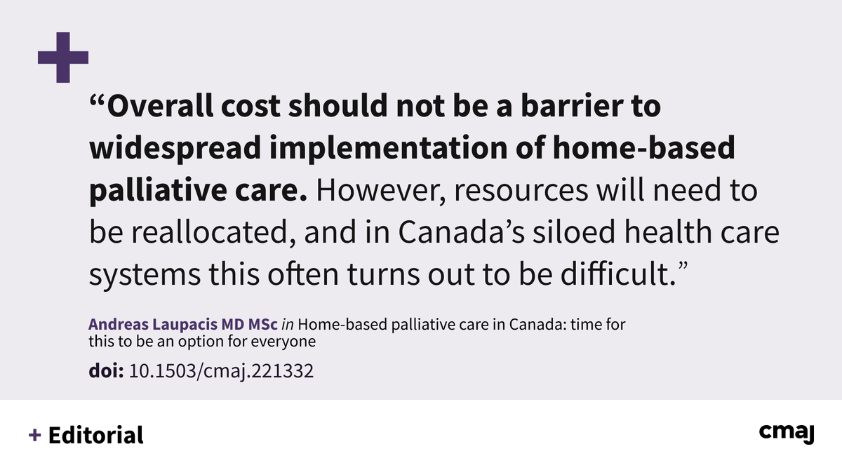 Scale up what works so that everyone in Canada can be supported in a choice to die well at home, argues <a href="/AndreasLaupacis/">Andreas Laupacis</a> in new editorial.

Home-based palliative care in Canada: time for 
this to be an option for everyone: cmaj.ca/lookup/doi/10.…