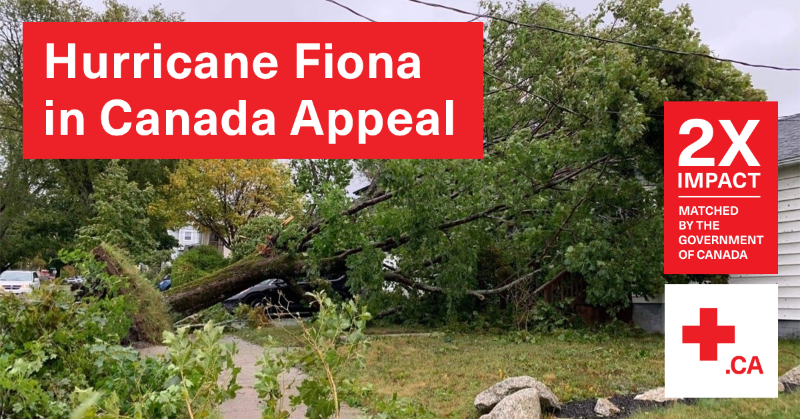 redcrosscanada's tweet photo. Your support will help us deliver urgent aid to families impacted by Hurricane Fiona. The Government of Canada will match donations made to the Hurricane Fiona in Canada Appeal by Canadians and corporations up to October 23, 2022.