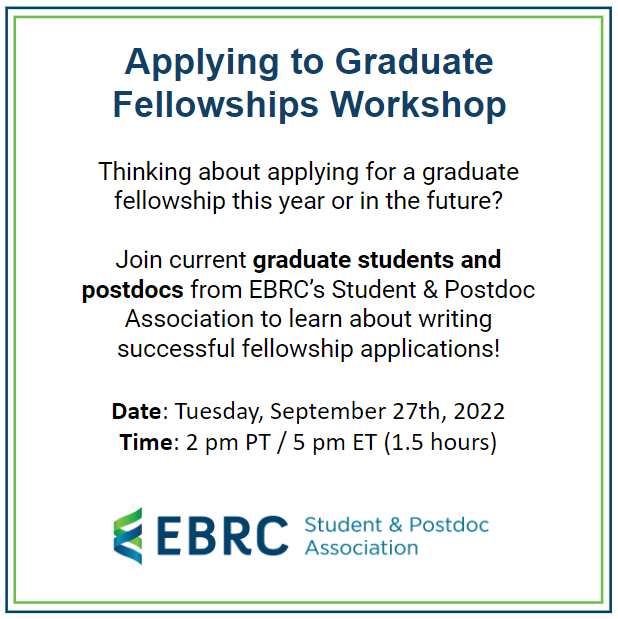 jonesr18's tweet photo. 🧬 Are you an undergraduate, Master’s, or PhD student and interested in applying to graduate fellowships?

📺 Attend our workshop to learn about writing successful fellowship applications!

🔗 Register here: https://t.co/91myghrs1N https://t.co/YcfAAaJjP6