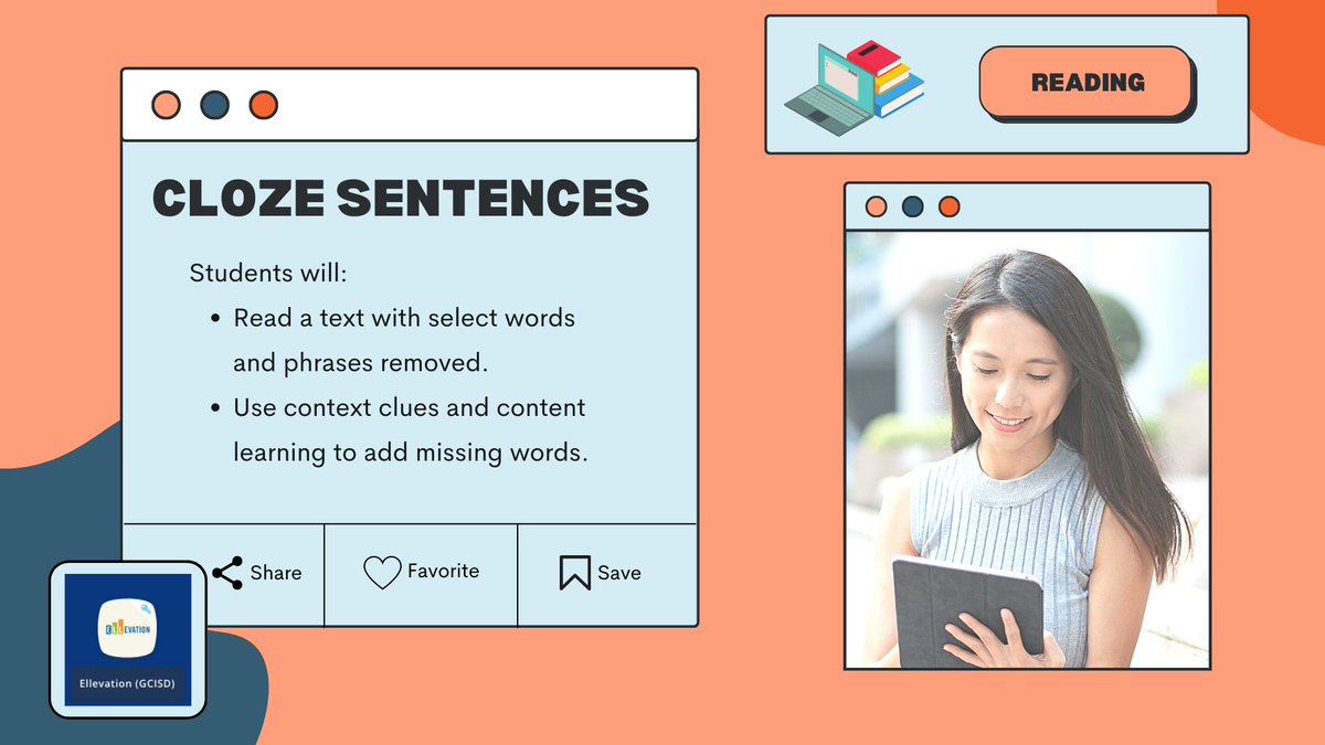 GCISDigital's tweet image. 📊 This week&apos;s @EllevationEd 🔦 spotlight #reading strategy is &quot;Cloze Sentences.&quot; Follow our #ELLevation series this month to learn more! #GCISDigital