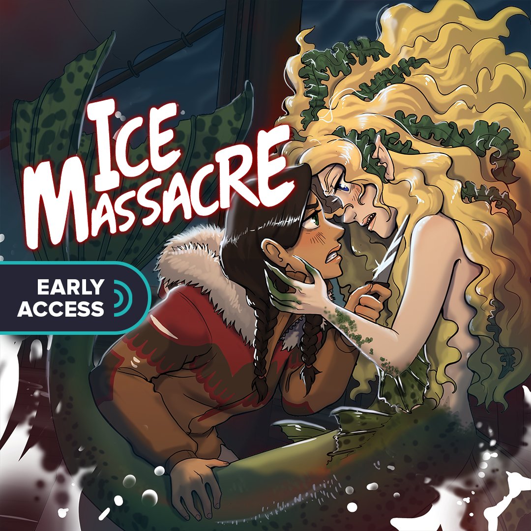 icemassacre's tweet photo. Ice Massacre is now Early Access on @tapas_app! ๐ This means you can read ahead by unlocking episodes with Ink before they're published. Learn more & enter our celebratory contest: https://t.co/F2CDB8Vtpb #webcomic #fantasycomics #GLcomics #canadiancomics #mermaid #sapphic https://t.co/6UaB0LOjsu