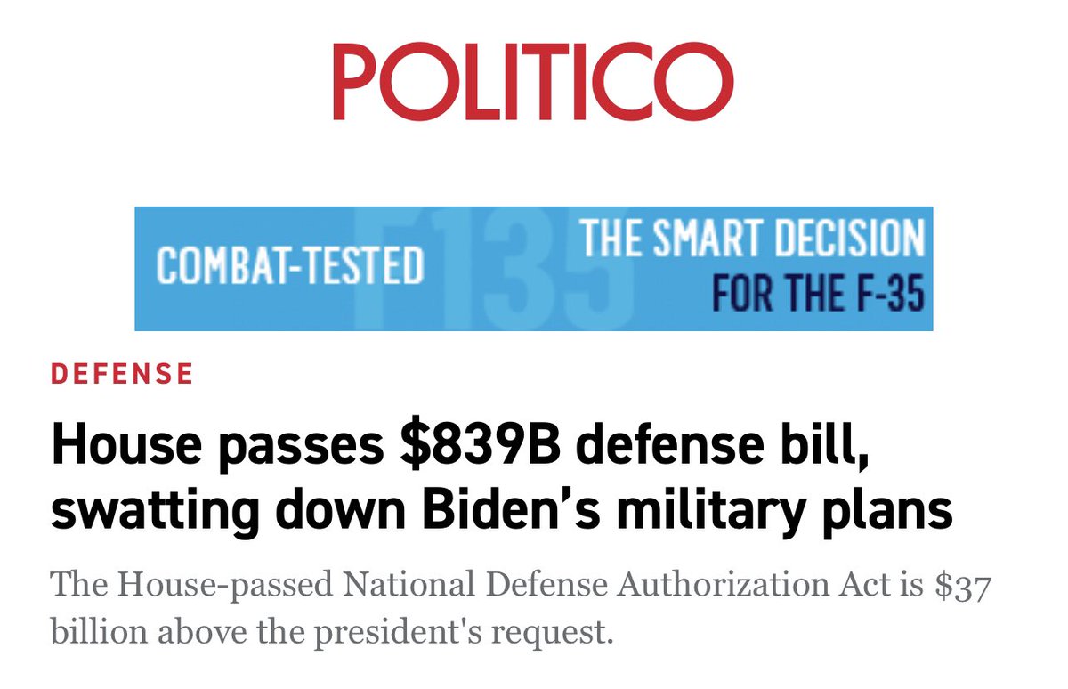 That $400 billion is over 10 years. So, $40 billion a year. That's under 5% of what the House is proposing we spend on the military for one year.