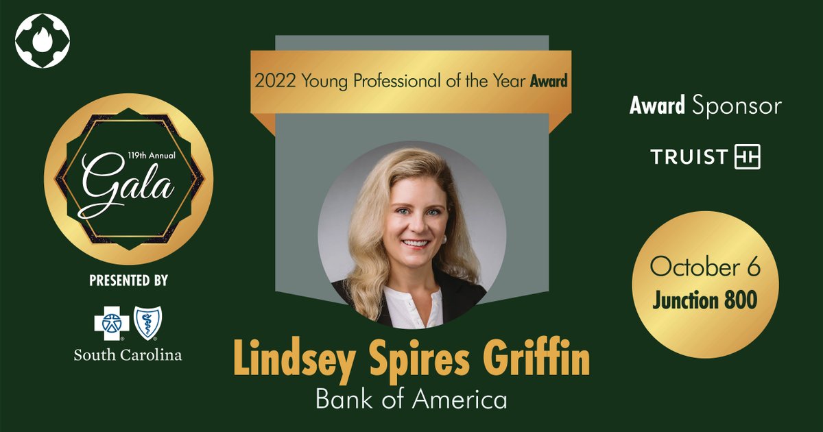 ColaChamber's tweet photo. Congratulations to @lindseysgriffin, @BankofAmerica, for being named our 2022 Young Professional of the Year, award sponsored by @TruistNews!
 Join us in celebration at the 119th Annual Gala, presented by @bcbssc, on October 6!
Read On >>> https://t.co/wzu5wchzku
#ColaGala https://t.co/XKf0ucGFRe