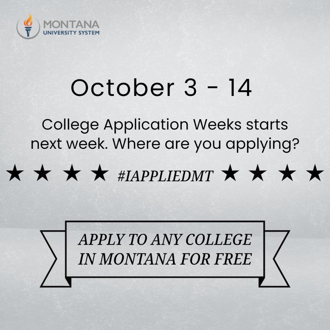 AccessMus's tweet photo. College Application Week starts October 3rd. What college are you applying to?  @musaimak12 @MTGEARUP @ETS_MUS

#Iappliedmt #MTCAW https://t.co/MbJINdZOje