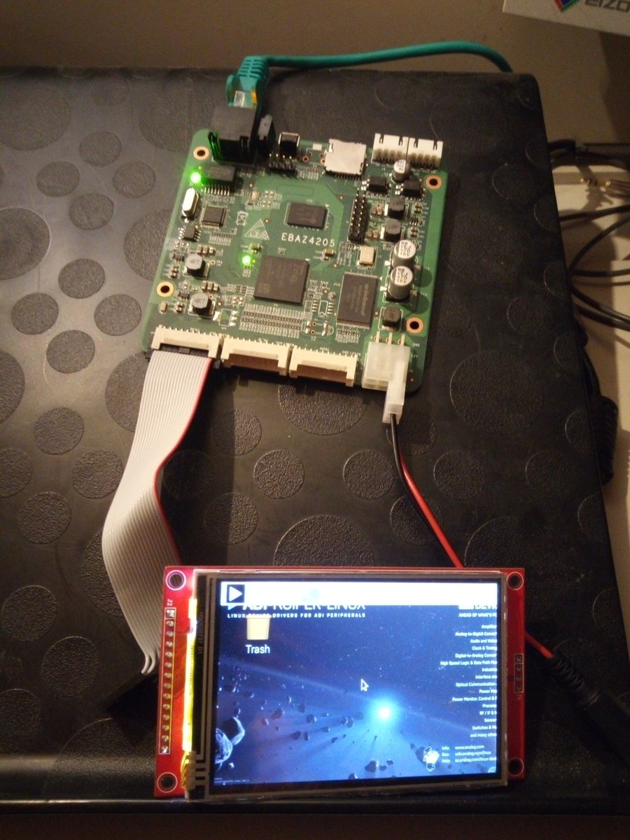 hennichodernich's tweet photo. While Michael Hennerich from @ADI_News is holding his talk at @gnuradio #grcon22 promoting Kuiper Linux, I have finished getting it running on an #EBAZ4205 with graphical output. PS/2 keyboard is working, too! https://t.co/6svQBIC1J3