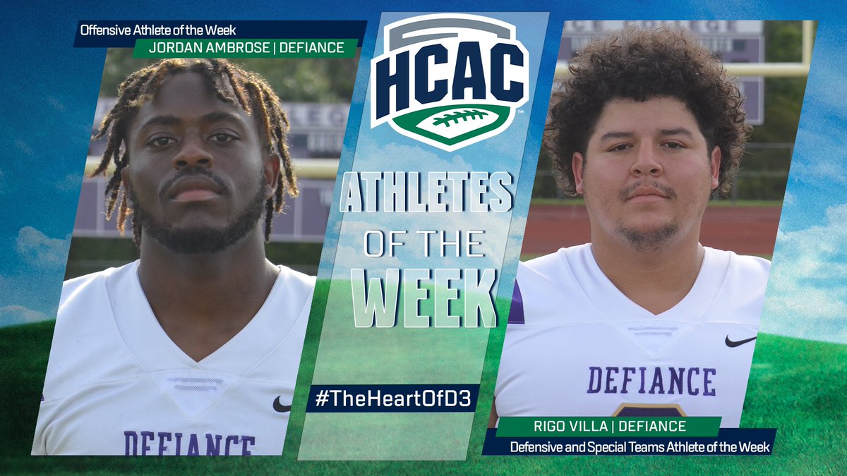 Congrats to @DCFBJackets week 4 standouts <a href="/JordnAmbrose/">Jðrdan Ambrose</a> and <a href="/rigo_villa55/">Rigo Villa</a> on being named <a href="/HCACDIII/">Heartland Collegiate Athletic Conference</a> Offensive and Defensive Players of the Week!