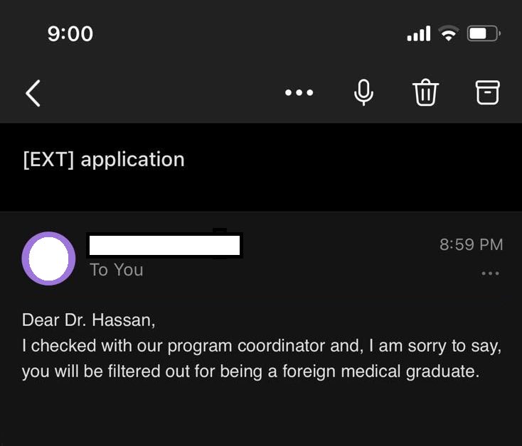 This email depict the sad reality of pursuing surgical training in the US as an IMG. Most of us are often filtered out during the process and aren’t even looked at. Diversity & inclusion efforts should also consider IMGs. We do bring a lot to the table. @Medtwitteer #Match2023