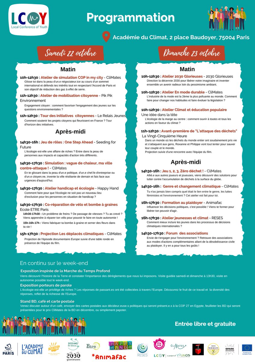 💥 LCOY : LE PROGRAMME 💥 

Le programme de la LCOY est enfin sorti 🥳 ! Éducation populaire, genre, plaidoyer, projections, jeux de plateau ou de simulation… il y en a pour tous les goûts !