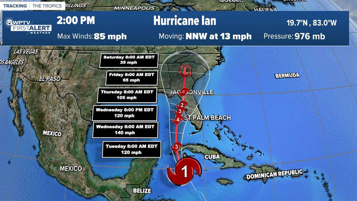 2 P.M. ADVISORY | Hurricane Ian's winds increase to 85 mph as storm continues to intensify bit.ly/3SiNVVC