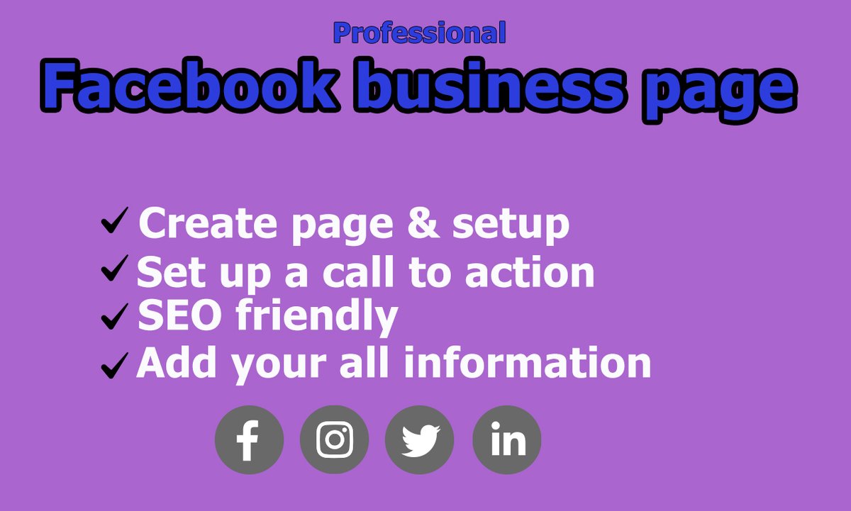 hasan9755's tweet image. I will create and set up professionally Facebook business pages

More info...fiverr.com/share/Q0P7Ne

#facebookbusinesspage, #createbusinesspage,
#facebookmarketing, #businesspagesetup,
#facebookbusiness, #facebooksetup, #facebookcover,
#facebookpage, #pagesetup,