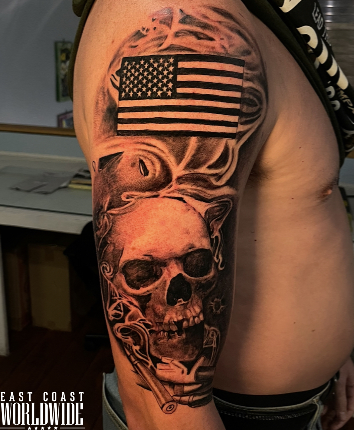 American Flag Bald Eagle Patriotic America Waving Military Memorial  Realistic Best Biker Harley Davidson Skull Fire Smoke 3D Tattoo by Jackie  Rabbit  a photo on Flickriver