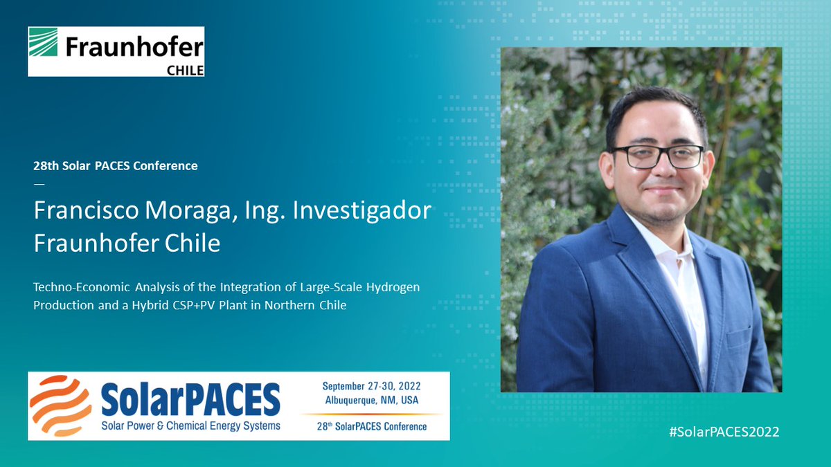 Como parte de los expositores de la mesa "Analysis and Simulation of CSP and Hybridized Systems" nuestro Investigador Francisco Moraga también estará presente en Albuquerque 🇺🇸 en la 28° Conferencia <a href="/IEA_SolarPACES/">SolarPACES</a> 📲Revisa los detalles del evento en solarpaces-conference.org/daily-program