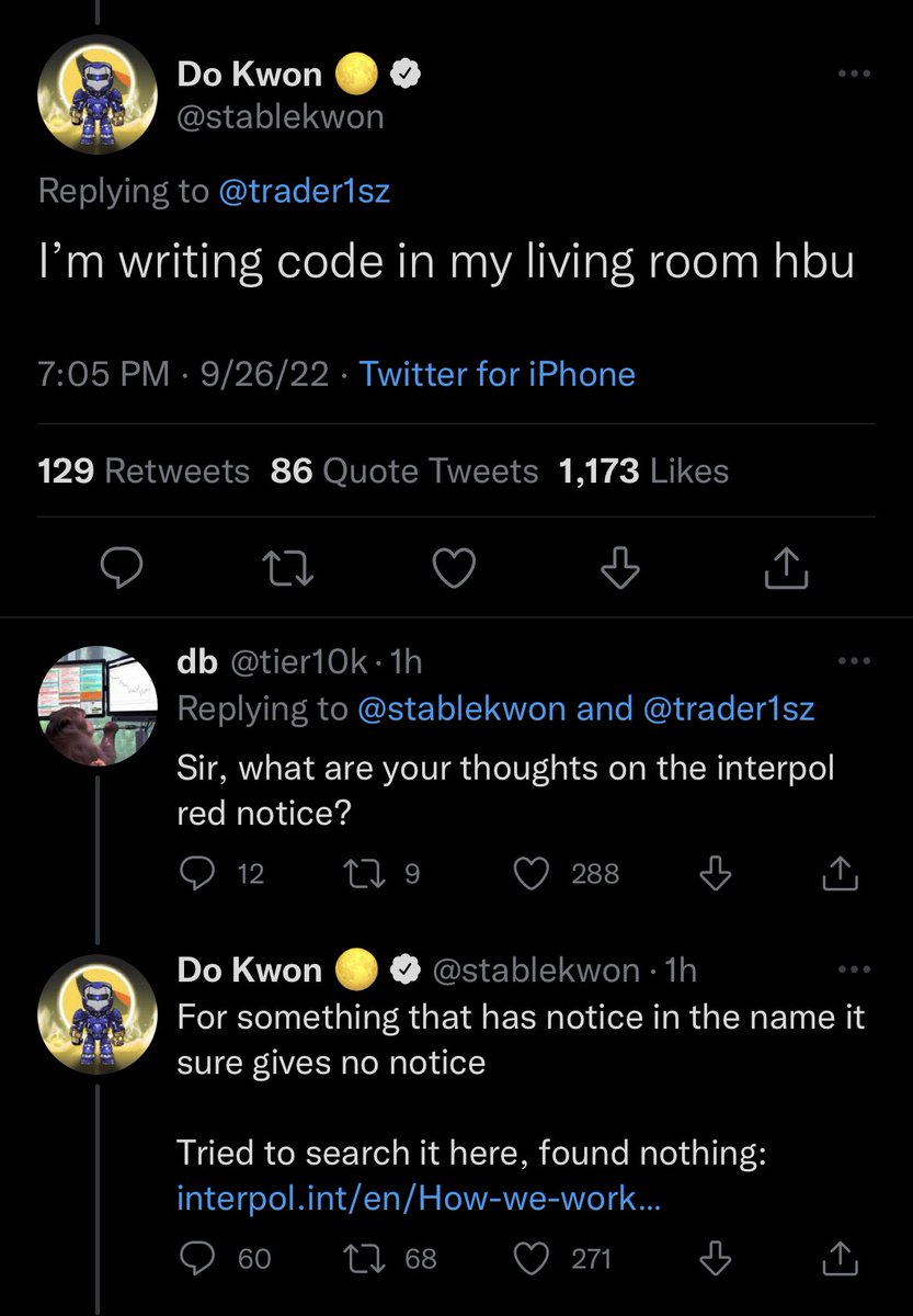 Do Kwon, wanted by Interpol in 195 countries, is casually tweeting right  now. Got to love the bird app.