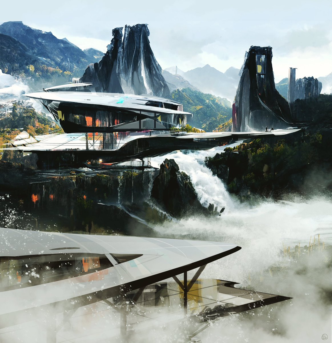 #waterfall #residence of major of planet Pontis Major. #metasketching
 #digitalart #sketch #ideation #ai #aideation #conceptart #ambiguity #Architecture