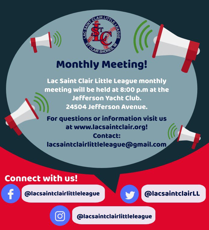 LacsaintclairLL's tweet photo. Monthly meeting TONIGHT! 📣
Monday September 26th @ 8:00 p.m. https://t.co/fxtvuYBQt5