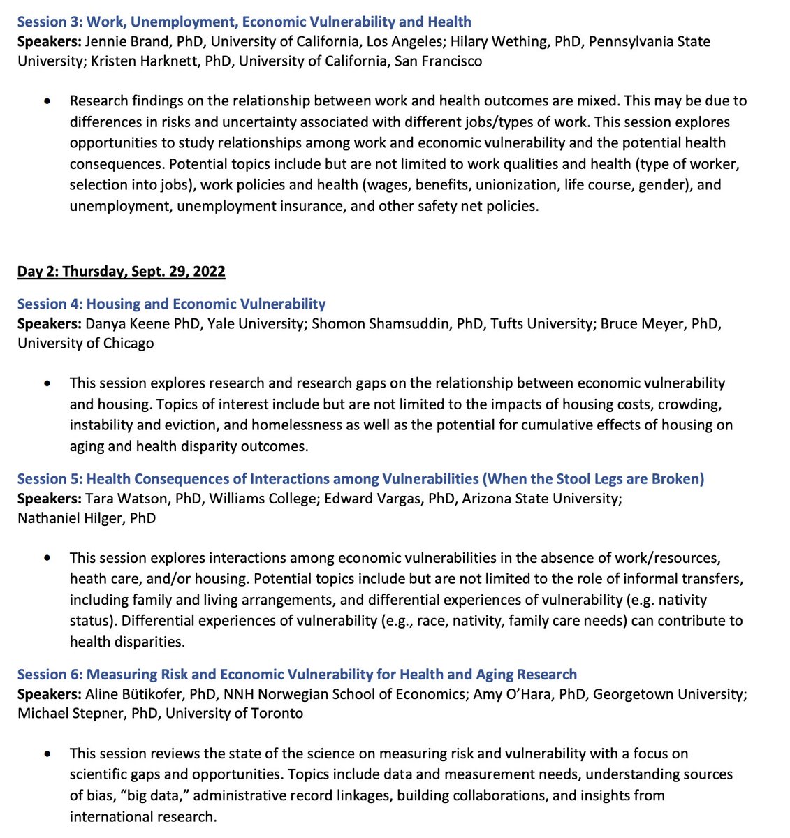 What is economic vulnerability &amp; what are its spillover effects for health and health care? 

Sign up for this free webinar by <a href="/NIHAging/">The National Institute on Aging (NIA)</a> to learn about research, data &amp; measurement needs in this area. 
I'm excited to both learn and be a part of it!

nia.nih.gov/research/dbsr/…