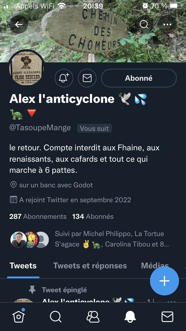 Mon copain <a href="/TasoupeMange/">Alex l'anticyclone 2 #UnBanissement🔻🕊️💦🚴🌍</a>, plus connu sous le pseudo d’Alex l’Anticyclone s’est fait bannir pour avoir cartonné les #LREMurien de la #TeamBaltringues

Le revoilà sous un autre compte, et il peine à refaire sa TL. 

Merci Camarades de vous abonner au + vite 🙏🙏🙏