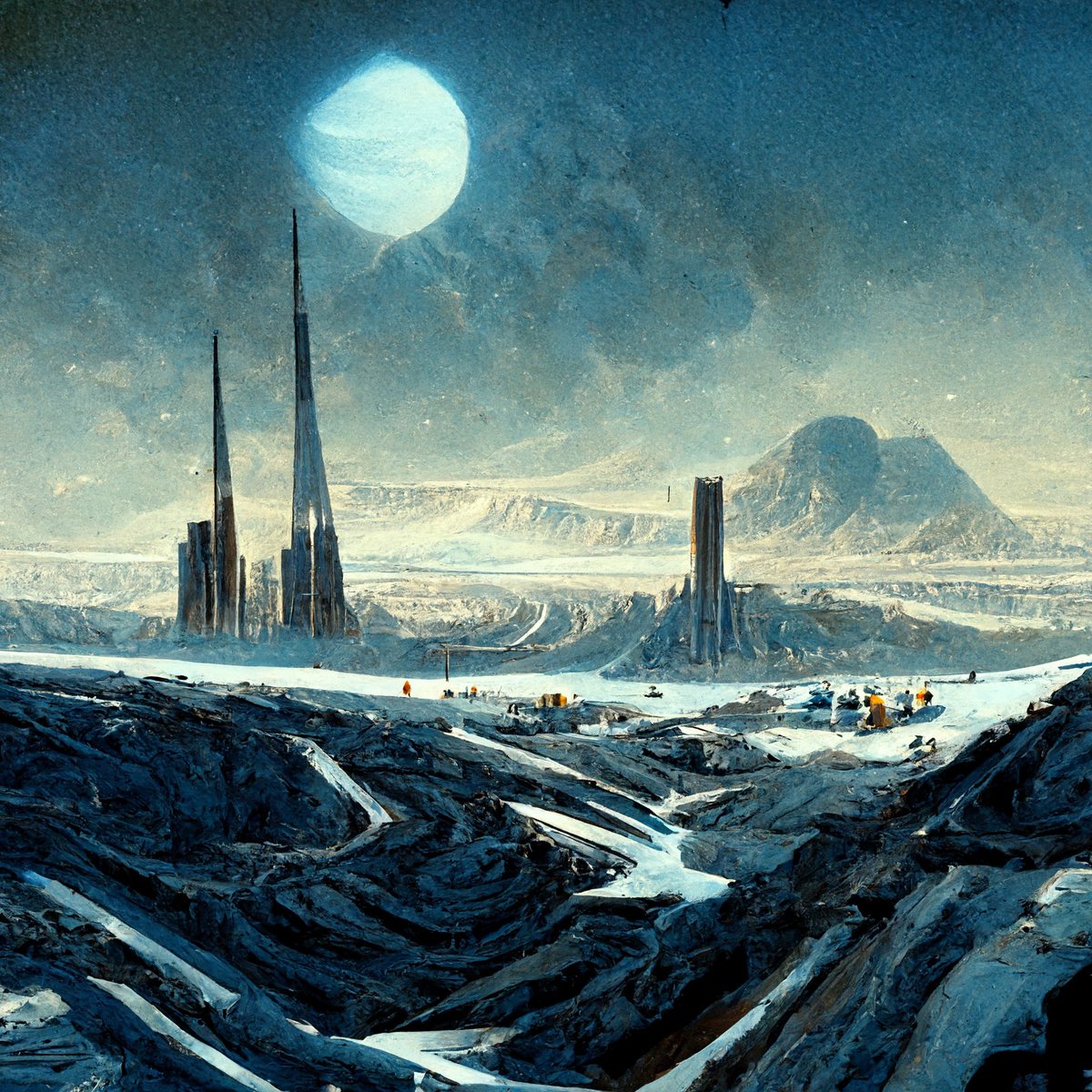 Jp58C's tweet photo. Mining city at the far end of the universe, Midjourney submission 
@staratlas @WeAreStarAtlas #WeAreStarAtlas https://t.co/c2eADQV4Li