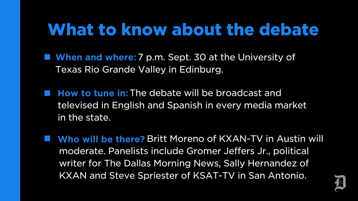 dallasnews's tweet photo. 2/ When is the debate? Abbott and O’Rourke agreed to meet at the University of Texas Rio Grande Valley on Friday, Sept. 30. https://t.co/QYuZBG34Fz https://t.co/H5I2tHGOSp