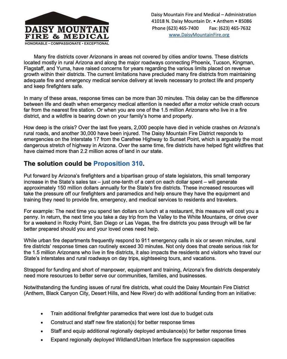 DaisyMtnFire's tweet image. Many Arizona Fire Districts are facing a crisis. The severity of this crisis has potentially life-threatening consequences. Our Fire Chief Brian Tobin has written a letter to educate the public on this crisis many Arizona Fire Districts are facing and the potential solution.
