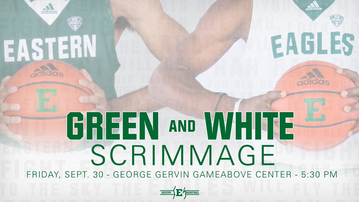 𝗖𝗔𝗧𝗖𝗛 𝗔 𝗚𝗟𝗜𝗠𝗣𝗦𝗘 𝗢𝗙 𝗧𝗛𝗘 𝗘𝗔𝗚𝗟𝗘𝗦!
This Friday is your first chance to check out your 2022-23 Eagles!

🏀 Green &amp; White Scrimmage
📅 Friday, Sept. 30
⏰ 5:30 p.m.
🏟️ George Gervin GameAbove Center
🎉 Part of Homecoming Week

#EMUEagles | #TimEtoSoar