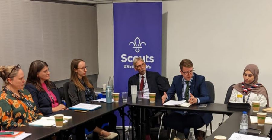 scouts's tweet photo. Today, we're at the Labour Party Conference, discussing how government can 'power up' civil society action. Thanks to everyone who joined our conversation and to our brilliant UK Youth Commissioner @AyeshaKarimUKYC who opened the discussion alongside our Chief Exec @matthyde https://t.co/fDvwoR02jZ