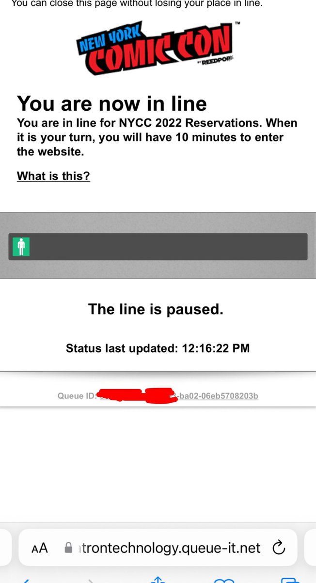 MAXBAKALO's tweet photo. @NY_Comic_Con @KimSaysSmile If the people who were in Queue first got in first then I would have reservations, but that’s clearly not the case..After 2 hours and 15 minutes in line with same Queue ID and everything, my bar doesn’t MOVE A SINGLE PIXEL. You guys dropped the ball then smashed it with a hammer. https://t.co/OjBGjjHvoa