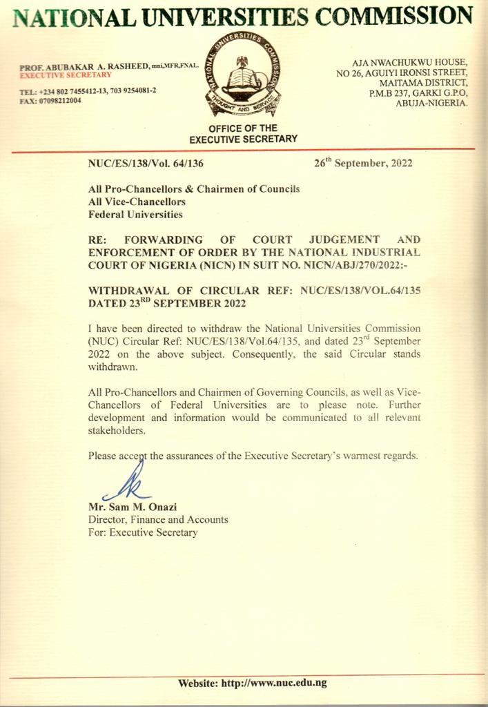 ASSURE Educational Services on Twitter: "BREAKING: (ASUU Strike) FG Withdraws Order Mandating