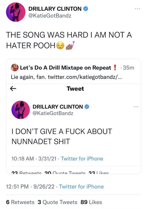 I conclude that Katie No Bands is trying to claim #queenofdrill for clout and a buzz. She know she's<a href="/tag/queenofdrill"class="tags"><span>#queenofdrill</span></a>