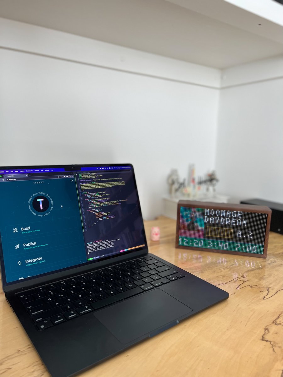 HelloTidbyt's tweet photo. Introducing https://t.co/Gh4uxWMvOw! Writing your own apps for Tidbyt is a ton of fun, and a great way to get into programming — even if you've never done it before. Visit our new developer site and get started on your first app at: https://t.co/WaeVeiheCK https://t.co/bgdqXjYrG3