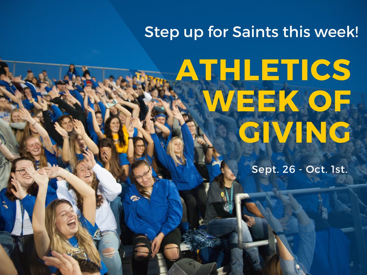 StScholastica's tweet photo. Don't miss Athletics Week of Giving running NOW—Sept. 26-Oct. 1! Step up to support your favorite Saints teams and athletes! YOUR voice is needed to spread the word. Visit the Athletics Week of Giving page to donate and share! 
https://t.co/IkVnj5BotS
#stscholastica https://t.co/JxLl0cfR53