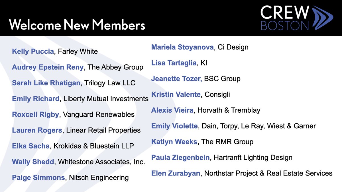 CREWBoston's tweet photo. Happy #NewMemberMonday to the newest #CREWBoston members! Interested in joining? Apply today! https://t.co/wqcp618wg8
#createCREWconnections https://t.co/4oBNw3a2nv