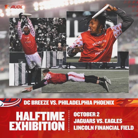 PhlPhoenixUFA's tweet photo. 🚨 MAJOR ANNOUNCEMENT! 🚨 

The #Hotbirds will be playing in the home of THE Birds, this Sunday! We will be playing halftime of the Eagles vs Jacksonville game, vs our old “friends” @theDCBreeze! We can’t wait too play another match in the best sports city! #GoBirds https://t.co/zPHsZvZFOK