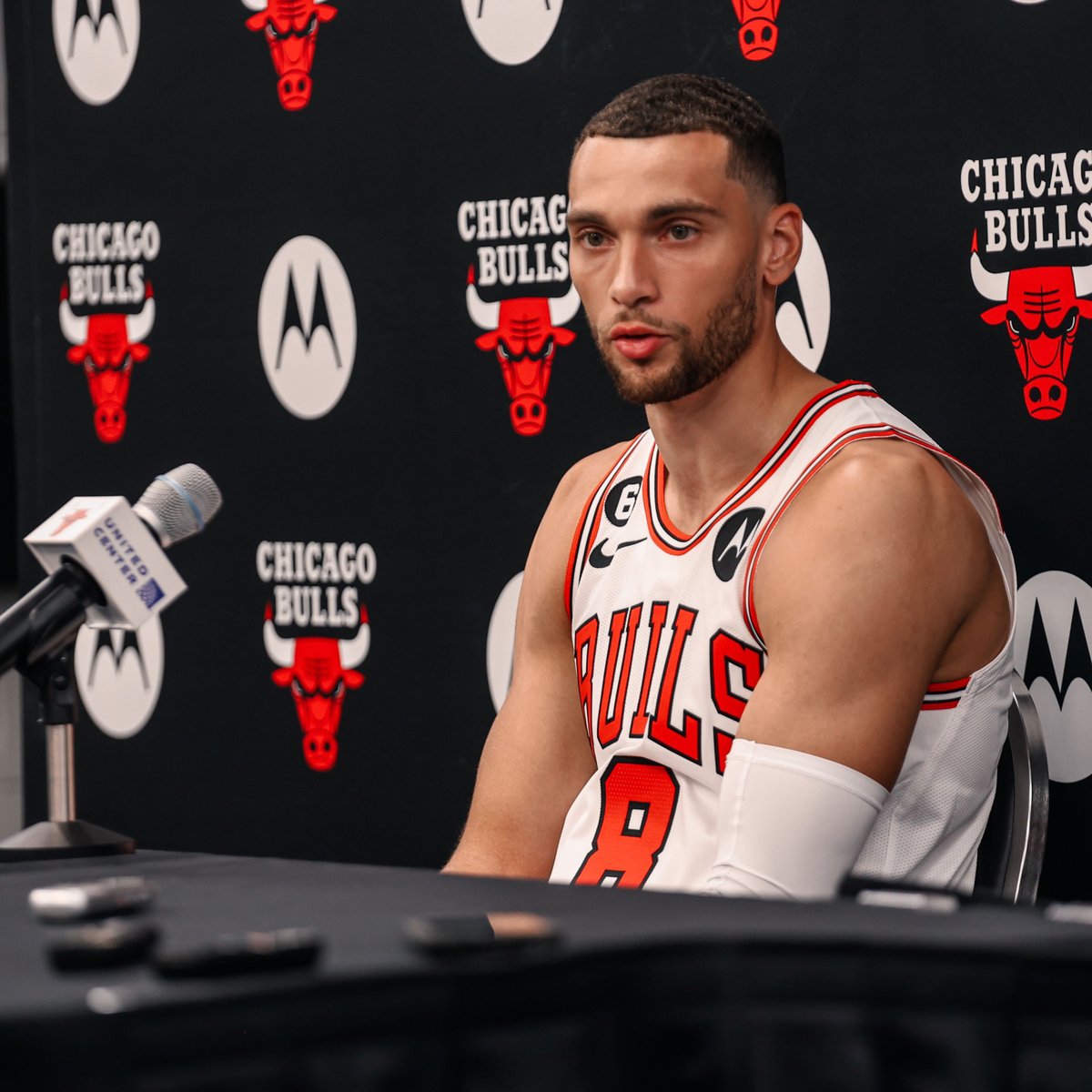 chicagobulls's tweet photo. Zach on his expectations: “If they’re not high, what are we doing here? We’re a team that held a top record in the East all the way until after the AS break, got a playoff berth and got our feet wet. If we’re not competing for a championship we’re selling ourselves short.” https://t.co/JIzJuHQMNh