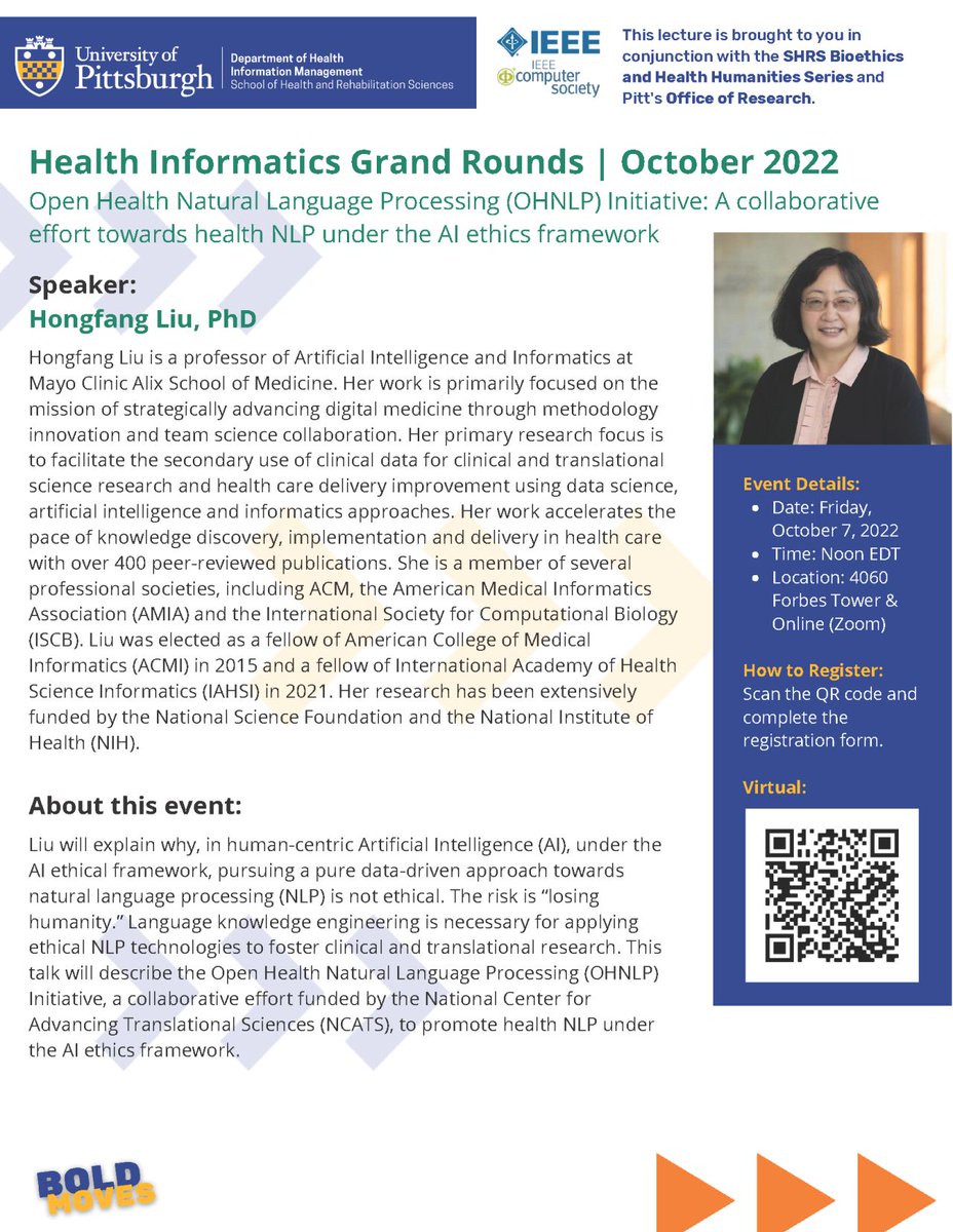 Yanshan Wang, PhD, FAMIA (@yanshan_wang) on Twitter photo It's our pleasure to invite Dr. <a href="/hongfangliu/">Hongfang Liu, PhD</a>, Professor of Biomedical Informatics at Mayo Clinic and the newly receipt of 2022 AMIA Donald A.B. Lindberg Award, to visit the University of Pittsburgh to give a talk on ethical NLP both in-person and online <a href="/PittInformatics/">Pitt Health Informatics</a> <a href="/PittSHRS/">Pitt SHRS</a> It's our pleasure to invite Dr. <a href="/hongfangliu/">Hongfang Liu, PhD</a>, Professor of Biomedical Informatics at Mayo Clinic and the newly receipt of 2022 AMIA Donald A.B. Lindberg Award, to visit the University of Pittsburgh to give a talk on ethical NLP both in-person and online <a href="/PittInformatics/">Pitt Health Informatics</a> <a href="/PittSHRS/">Pitt SHRS</a>