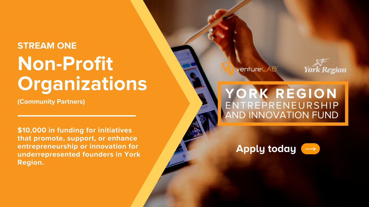 ventureLABca's tweet photo. ventureLAB’s Entrepreneurship and Innovation Fund is awarding $10K of funding to non-profit organizations promoting opportunities for underrepresented founders in @YorkRegionGovt. Apply by October 21 > https://t.co/fy2yDtMUF9 #YRTech https://t.co/qgqTpIpRoA