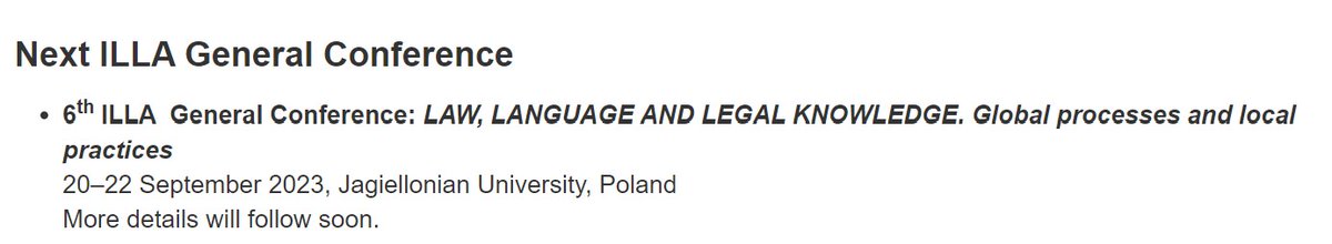 PirkerBenedikt's tweet photo. Stay tuned for our next 2023 biannual #ILLA General Conference! #lawandlanguage

Stay updated: https://t.co/W6OkerGN6S

Stay even more updated: subscribe to our #ILLA newsletter! https://t.co/sgq675hL5y