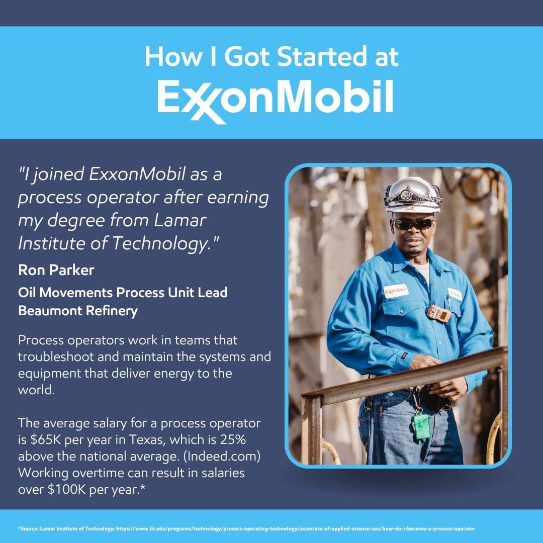 exxonmobilbmt's tweet photo. People are at the center of all we do and we want to help share their stories with our neighbors. 

In our #HowIGotStarted series, we'll introduce you to one of our colleagues and share how they got started at @exxonmobil . https://t.co/KVPVhunuV7