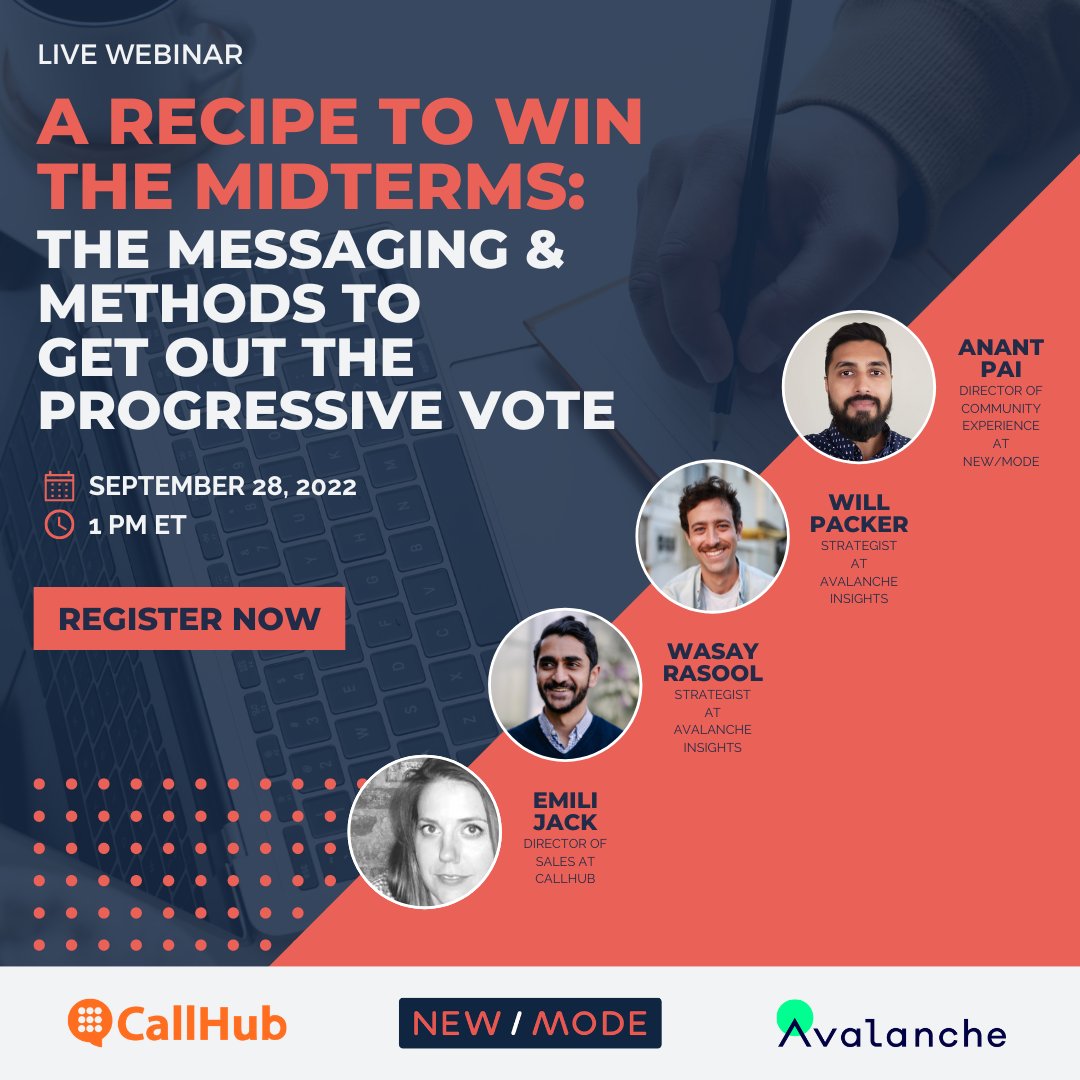 Want to up your GOTV game? Join us this Wed Sept 28 @ 1 pm ET for a webinar with <a href="/NewModeInc/">New/Mode</a> <a href="/CallHub/">CallHub</a> 

- Identify &amp; engage through advocacy campaigns 🔍
- Mobilize through peer-to-peer tech 💻
- Craft messages that will get voters to the polls 🗳️

Sign Up bit.ly/3UAax5D