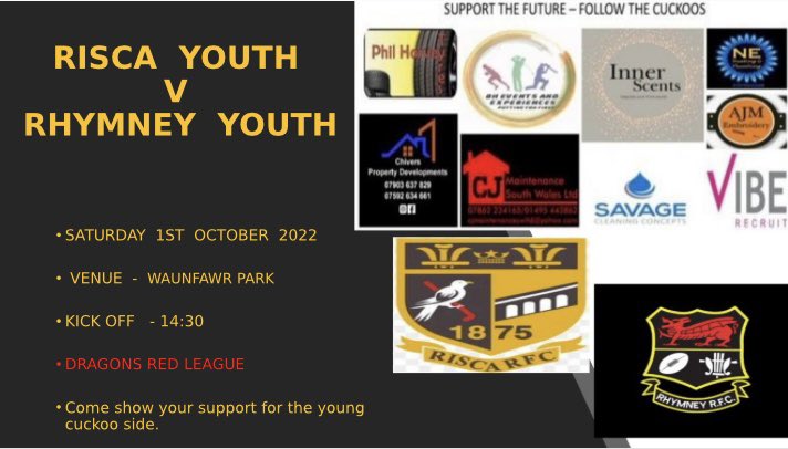 This Saturday we are back in Dragons league action as we welcome <a href="/RhymneyRFCYouth/">Rhymney RFC Youth</a> to Waunfawr Park

After no game last week the boys will be glad to get back to it #Cuckoos #Back2it #Crazygang