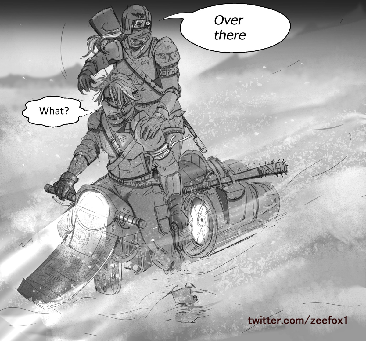 zeefox1's tweet photo. bike ride on a desert planet #character #digitalart #zeefox #orginalcharacter #sketch #Comic https://t.co/4SULFnbbvJ https://t.co/eCXBIyyGQd