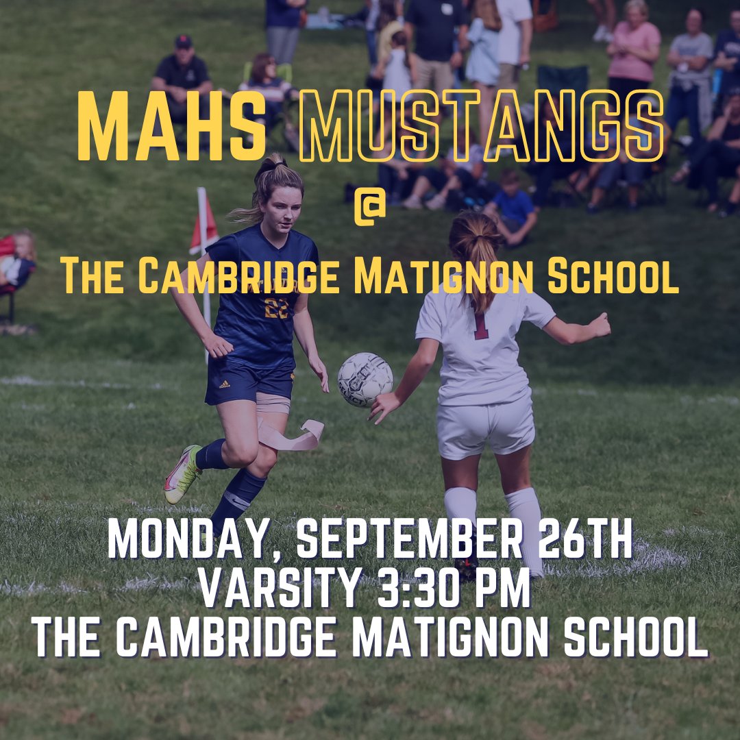 mountalverniahs's tweet photo. Varsity Soccer travels to Cambridge today to play against @MatignonSports. Game starts at 3:30 pm. Get there early to secure your seat in the cheering section! https://t.co/c3cWyLN1Dd