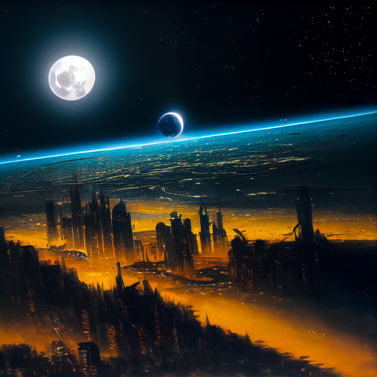 Jp58C's tweet photo. Ustur megacity, view from VZUS ballad, Midjourney submission @staratlas @WeAreStarAtlas #WeAreStarAtlas https://t.co/uj4xAqhkDV