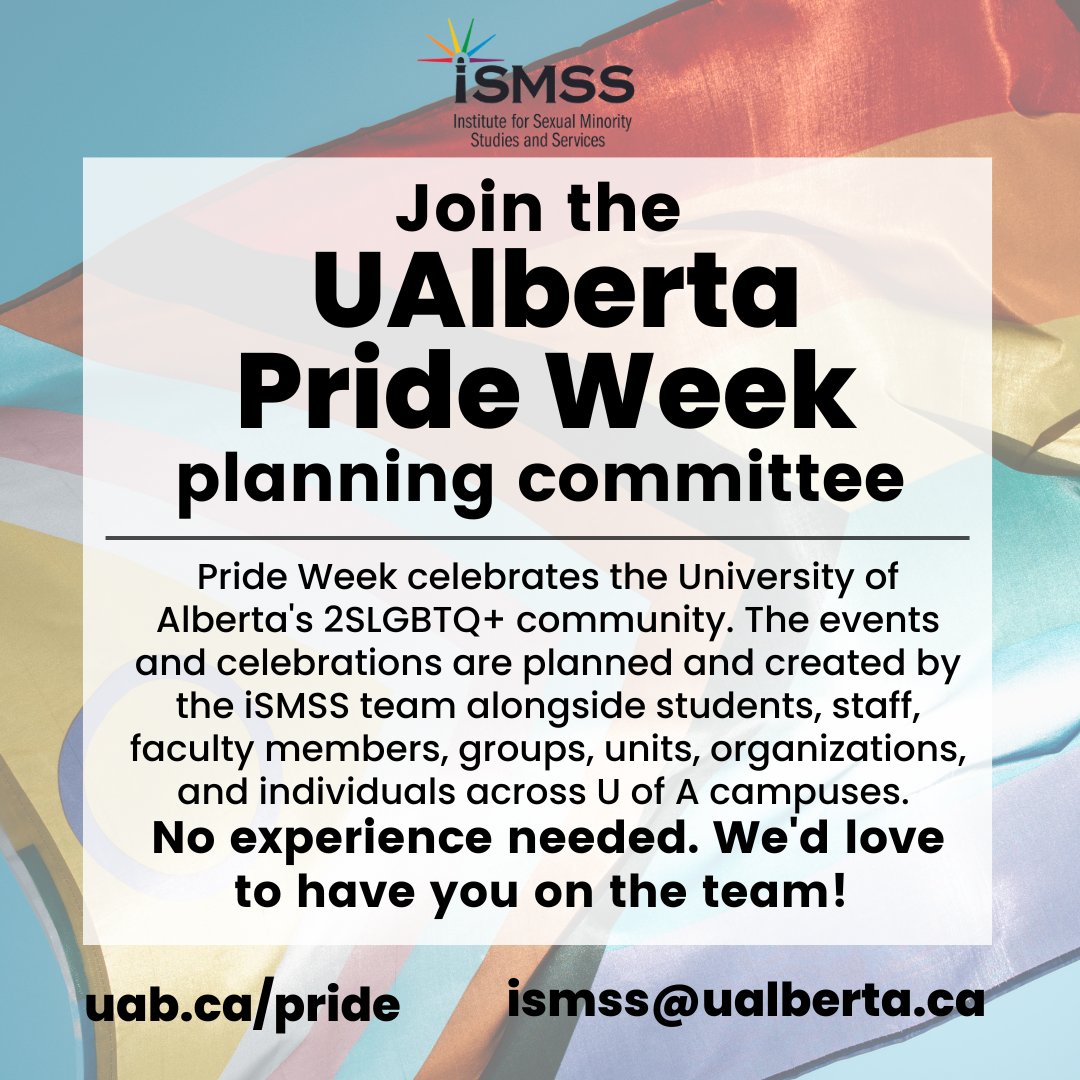 fyrefly_ua's tweet photo. Develop leadership skills and create fun events that celebrate @UAlberta's #2SLGBTQ+ community! No experience is needed! We’d love to have you on the team, apply now: https://t.co/rro6cziv37
#ualberta #universityofalberta #ualbertastudents #pride #prideweek #ualbertaprideweek https://t.co/Oe3SpeqMcK