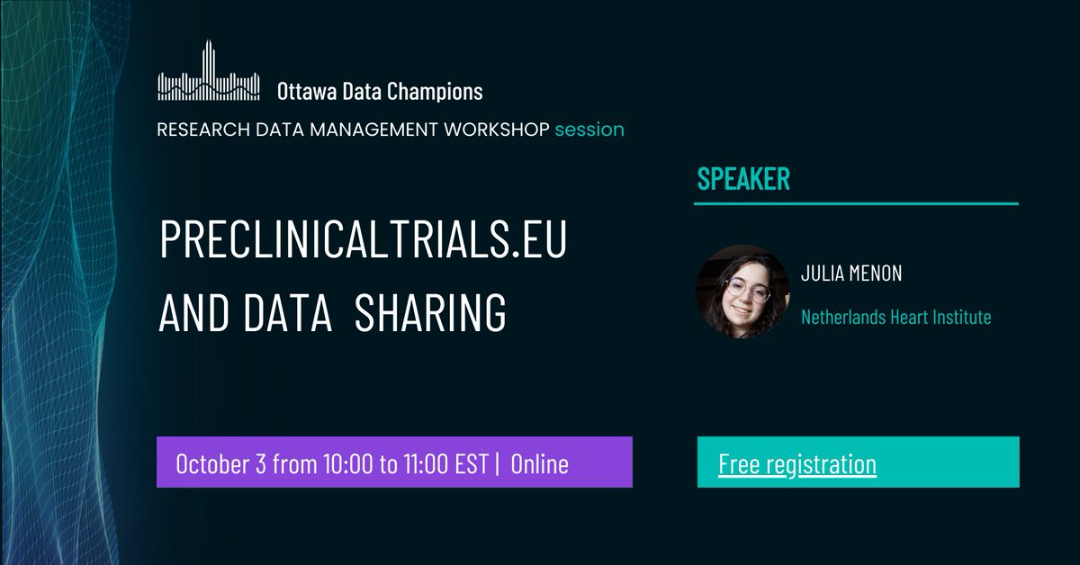 OHRI Journalology (@_journalology) on Twitter photo New workshop session alert!
<a href="/JuliaMenon18/">Julia Menon</a> will discuss the benefits of preregistration for animal studies and introduce the registry dedicated to animal study protocols – preclinicaltrials.eu. Monday, October 3 at 10 am EST.
Free registration here 👉uottawa-ca.zoom.us/meeting/regist… New workshop session alert!
<a href="/JuliaMenon18/">Julia Menon</a> will discuss the benefits of preregistration for animal studies and introduce the registry dedicated to animal study protocols – preclinicaltrials.eu. Monday, October 3 at 10 am EST.
Free registration here 👉uottawa-ca.zoom.us/meeting/regist…
