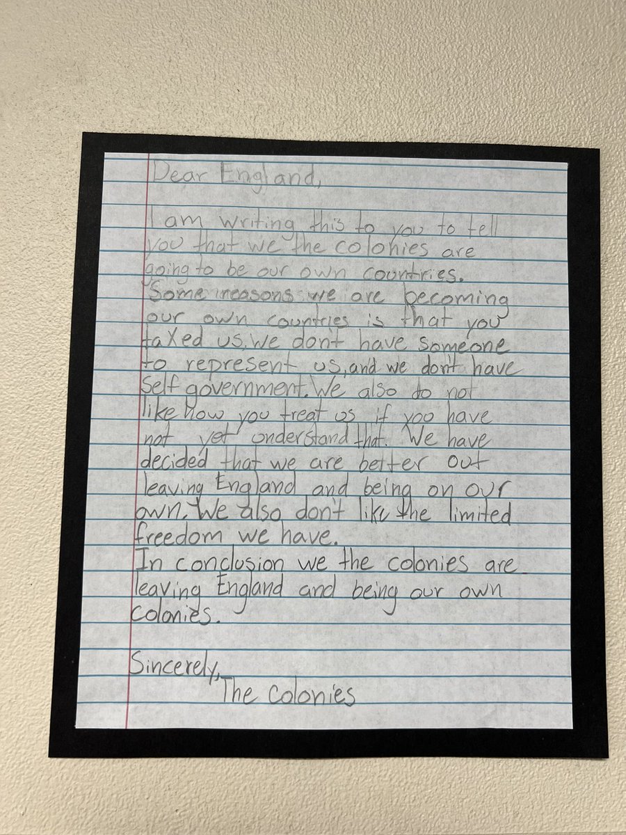 The Declaration of Independence could be seen as a break up letter to England and the King. My 8th graders wrote their own break up letters 🇺🇸💔🇬🇧